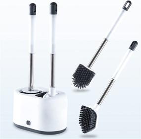 img 4 attached to 🚽 Rechishre 2 Pack Toilet Brush and Plunger Set - Stainless Steel, No-Slip Long Handle, Soft Silicone Bristles for Bathroom Toilets