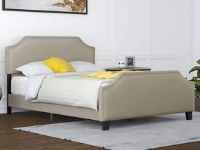 img 4 attached to Mecor Full Size Bed Frame With Adjustable Headboard Height And Nailhead Trim In Stone Khaki Upholstery