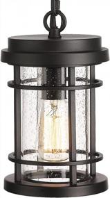 img 4 attached to Osimir Outdoor Pendant Lights For Porch, Outdoor Hanging Light Fixture With Adjustable Chain, Farmhouse Exterior Hanging Lantern Porch Light In Black Finish And Seed Glass, 2103/1H