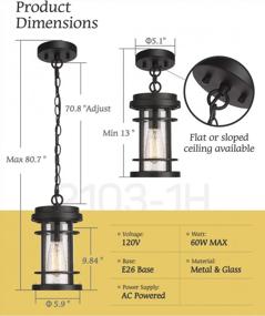 img 2 attached to Наружные подвесные светильники Osimir для крыльца, наружный подвесной светильник с регулируемой цепью, внешний подвесной фонарь для фермерского дома с черной отделкой и стеклом, 2103/1H