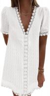 summer shift dress for women: v-neck short sleeve swiss dot lace design by lookbookstore logo