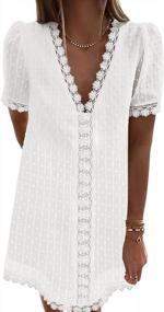 img 4 attached to Summer Shift Dress For Women: V-Neck Short Sleeve Swiss Dot Lace Design By LookbookStore