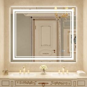 img 4 attached to Расширьте возможности своей ванной комнаты с зеркалом WOODSAM 48 X 40 дюймов со светодиодной подсветкой — настенное косметическое зеркало с подсветкой