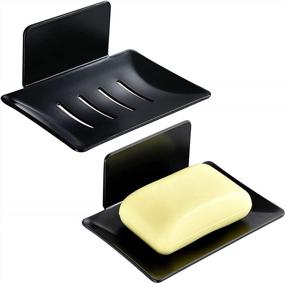 img 4 attached to Jiyaru Self-Adhesive Soap Dish Set - Wall Mounted Soap Tray For Bathroom & Kitchen - Black, 2 Pack