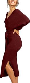img 3 attached to Women'S V Neck Sweater Dress: Batwing Long Sleeve, Backless Bodycon With Belt - CHERFLY