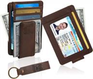 leather slim front pocket magnetic rfid money clip wallet brown - men's money clip wallet логотип