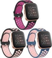 🏋️ soft and breathable sport silicone bands for fitbit versa smart watch - 3 pack (small, pack c) logo