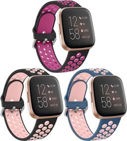 img 4 attached to 🏋️ Soft and Breathable Sport Silicone Bands for Fitbit Versa Smart Watch - 3 Pack (Small, Pack C)