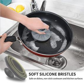 img 2 attached to 🧽 Non-Scratch Silicone Sponge for Dishes, BEAUTAIL Kitchen Cleaning Brush, Long Lasting and Reusable Dishwashing Scrubber, Fruit Vegetable Scrubbing, Suction Up Hang Design, 1 Pack, Gray