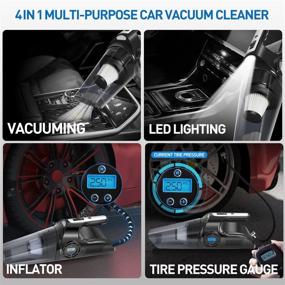 img 3 attached to Versatile 4-in-1 Car Vacuum Cleaner with Digital Air Compressor Pump | Portable, High Power, 🚗 LED Light, Wet & Dry Vacuum | 12V Tire Inflator, 13 FT Cord & Bag Included