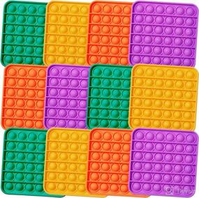 img 4 attached to 12-Pack Push Pop Bubble Fidget Toy Set – Square Sensory Fidget Toy in Purple, Orange, Mint Green, Yellow – Ideal for Parties and Party Favors