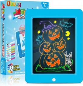 img 4 attached to Obuby Light Up Drawing Board Educational Learning Drawing Kids Toys Gifts For 3 4 5 6 7+ Ages Boys And Girls,Ultimate Tracing Pad With 9 LED Light Effects Glow In The Dark Art Doodle Color Set（Blue）