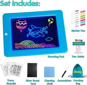 img 3 attached to Obuby Light Up Drawing Board Educational Learning Drawing Kids Toys Gifts For 3 4 5 6 7+ Ages Boys And Girls,Ultimate Tracing Pad With 9 LED Light Effects Glow In The Dark Art Doodle Color Set（Blue）