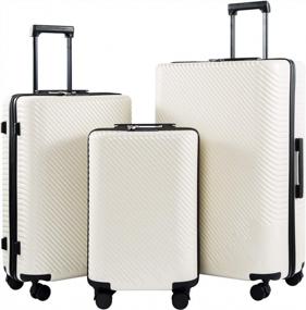 img 4 attached to Coolife Luggage 3 Piece Sets PC+ABS Spinner Suitcase Carry On Fashion (White, One_Size)