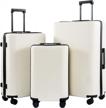 coolife luggage 3 piece sets pc+abs spinner suitcase carry on fashion (white, one_size) logo