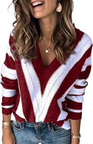 img 4 attached to Colorful Striped V-Neck Pullover Sweater For Women - Long Sleeve Knitted Sweater In Multiple Sizes (S-2XL), By Elapsy