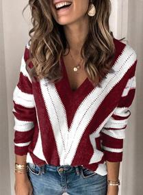 img 3 attached to Colorful Striped V-Neck Pullover Sweater For Women - Long Sleeve Knitted Sweater In Multiple Sizes (S-2XL), By Elapsy