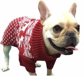 img 2 attached to 🎅 Medium M Size Festive Reindeer Holiday Dog Sweater in Red for Christmas