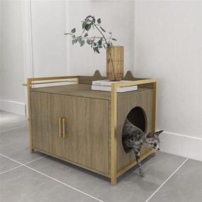 img 3 attached to 🐱 Senich Cat Litter Box Furniture Enclosure Cabinet - Wooden Pet House with Table - Easy Assembly & Decorative Washroom Bench