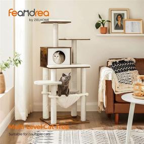 img 3 attached to 🐈 FEANDREA Cat Tree 54.3-Inch: Ultimate Cat Tower with Scratching Posts, Hammock, Cat Cave, Padded Perches, Wooden Cat Condo – Rustic Brown UPCT164X01