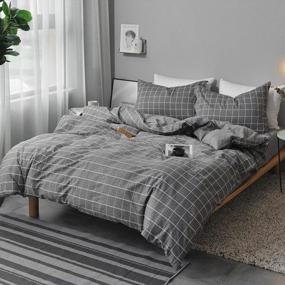 img 4 attached to Nanko Queen Duvet Cover Set Gray, 3 Pieces 1200 TC Luxury Microfiber Down Comforter Quilt Bedding Cover With Zipper Closure, Ties - Organic Modern Style For Men And Women, Plaid