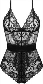 img 4 attached to Sexy Lace Halter Teddy Bodysuit With Mesh Babydoll Detail - Women'S Lingerie One-Piece