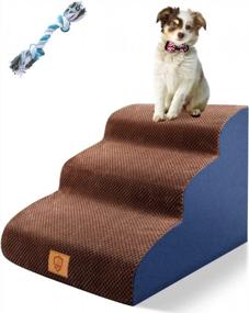 img 4 attached to TNELTUEB High Density Foam Dog Stairs 3 Tiers, Extra Wide Deep Dog Steps, Non-Slip Dog Ramp, Soft Foam Pet Steps, Best For Dogs Injured,Older Cats,Pets With Joint Pain, With A Dog Rope Toy (Brown)