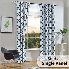 img 3 attached to Off White & Navy Thermal Insulated Room Darkening Curtains - Melodieux Moroccan Fashion Grommet 52X84 Inch (1 Panel)