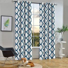 img 4 attached to Off White & Navy Thermal Insulated Room Darkening Curtains - Melodieux Moroccan Fashion Grommet 52X84 Inch (1 Panel)