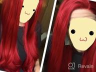img 1 attached to Long Wavy Red Lace Front Wig For Women By Kalyss 28 - Heat Resistant, Yaki Synthetic Fiber Middle-Parted Wig With Frontal Lace, Ideal For Any Event review by Terry Keown