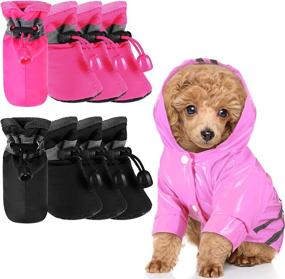 img 4 attached to 🐾 Pet Raincoat and Waterproof Boots Set for Dogs - Hooded Four-Leg Jacket with Reflective Stripe (Pink, Black, Rose Red, L)