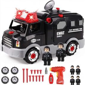 img 4 attached to Build Your Own Police Car: 32 Piece STEM Toy With Light, Sound & 4 Policemen For Boys & Girls Age 3+