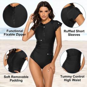 img 3 attached to Women'S Zip Front One Piece Rashguard Swimsuit: Perfect For Surfing & Swimming!