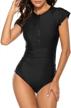 women's zip front one piece rashguard swimsuit: perfect for surfing & swimming! logo