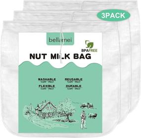 img 4 attached to Высококачественные пакеты для молока Bellamei с орехами - многоразовые 2 упаковки пищевых сита для домашнего миндального / соевого молока, йогурта, холодного кофе, чая и пива с тонкой нейлоновой сеткой