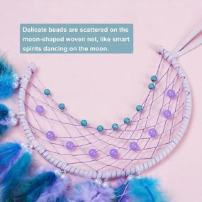 img 3 attached to Crescent Moon Dream Catcher Handmade Wall Decor - Feather Hanging Boho Ornament For Home Decoration, Teal-Purple Festival Gift