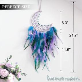 img 1 attached to Crescent Moon Dream Catcher Handmade Wall Decor - Feather Hanging Boho Ornament For Home Decoration, Teal-Purple Festival Gift