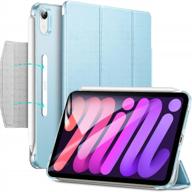 🔵 esr ipad mini 6 case - 8.3 inch 2021 ipad mini 6th gen. case, ultra slim trifold stand, clasp, auto sleep/wake, supports pencil 2 charging, hard back cover - blue logo