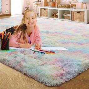 img 4 attached to Rainbow Shaggy Tie-Dye Area Rug - Modern Fluffy Soft Rug For Girls' Room, Kids' Bedroom, Living Room, And Home Decor - 4X6 Feet Luxury Carpet By LOCHAS