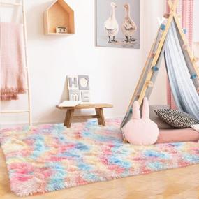 img 3 attached to Rainbow Shaggy Tie-Dye Area Rug - Modern Fluffy Soft Rug For Girls' Room, Kids' Bedroom, Living Room, And Home Decor - 4X6 Feet Luxury Carpet By LOCHAS