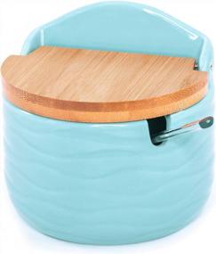 img 4 attached to 77L Sugar Bowl, Ceramic Sugar Bowl With Sugar Spoon And Bamboo Lid For Home And Kitchen - Modern Design, Turquoise, 8.58 FL OZ (254 ML)