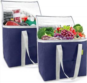 img 4 attached to 👜 BeeGreen Insulated Grocery Bag: Reusable & Collapsible Thermal Cooler Tote 2 Pack - X-Large 60LBS Capacity for Hot Cold Frozen Food Transport - Durable & Zippered - Blue