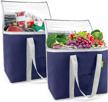 👜 beegreen insulated grocery bag: reusable & collapsible thermal cooler tote 2 pack - x-large 60lbs capacity for hot cold frozen food transport - durable & zippered - blue logo