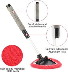 img 3 attached to JUSTTOP Window Windshield Cleaning Tool - Extendable Long-Reach Handle & Reusable Microfiber Cloth - Car & Office Interior/Exterior Cleaning Kit (Red)