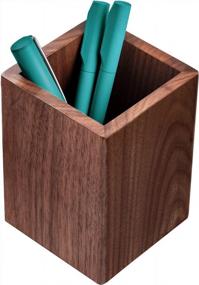 img 4 attached to MaxGear Walnut Pen Holder: Premium Desk Accessories & Workspace Organizers For Home, School & Office
