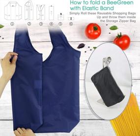img 2 attached to Go Green With BeeGreen: Navy Blue Reusable Grocery Bags - Set Of 10 With Carrying Case And Elastic Band