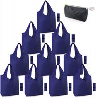 go green with beegreen: navy blue reusable grocery bags - set of 10 with carrying case and elastic band логотип