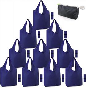 img 4 attached to Go Green With BeeGreen: Navy Blue Reusable Grocery Bags - Set Of 10 With Carrying Case And Elastic Band