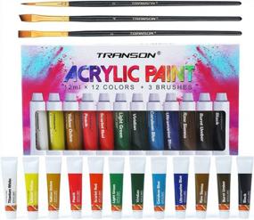 img 4 attached to TRANSON Acrylic Paint Set 12-Color With 3 Paint Brushes For Craft Canvas Rock Art Painting