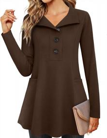 img 3 attached to Women'S Long Sleeve Button Collar Tunic Sweaters With Pockets By Timeson